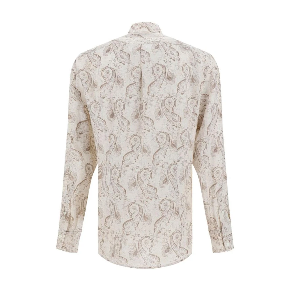 BRUNELLO CUCINELLI Paisley Linnen Overhemd Klassieke Kraag Brown Heren
