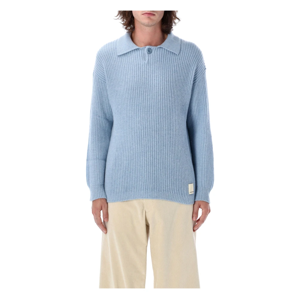 Emporio Armani Lichtblauwe Gebreide Polo Sweater Blue Heren