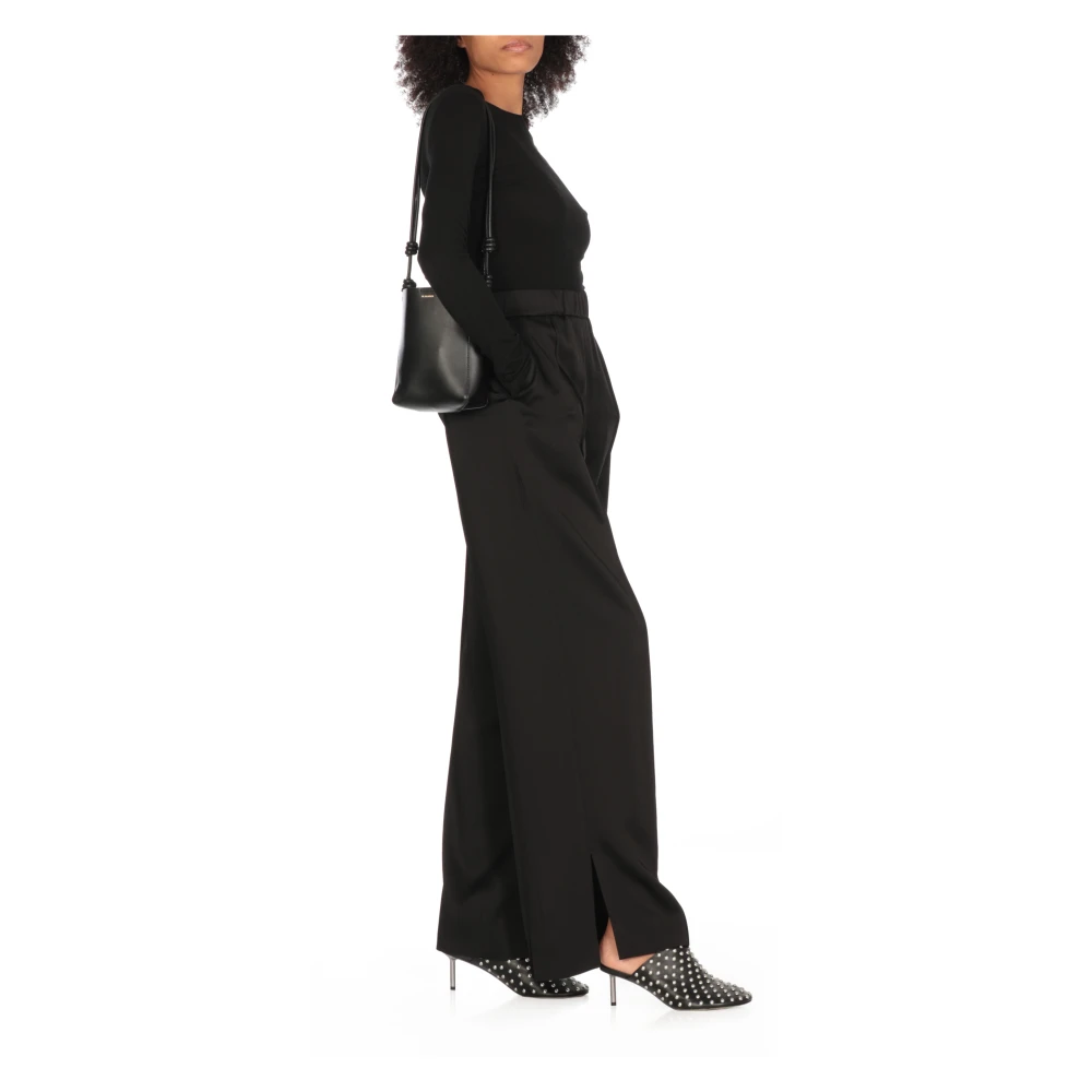 Jil Sander Zwarte Viscose Blend Elastische Taille Broek Black Dames