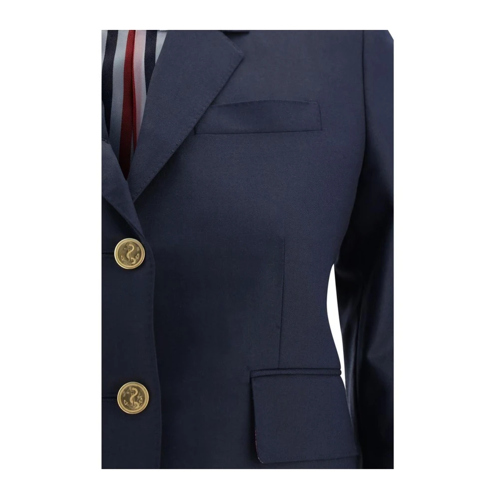 Thom Browne Wollen Blazer Jas met Knoopsluiting Blue Dames