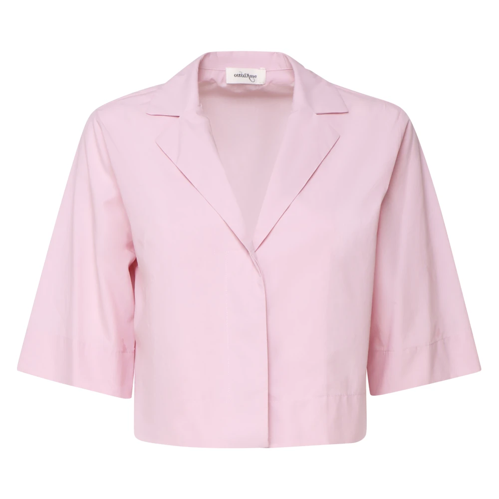 Ottod'Ame Korte mouw katoenen overhemd Marshmallow Pink Dames