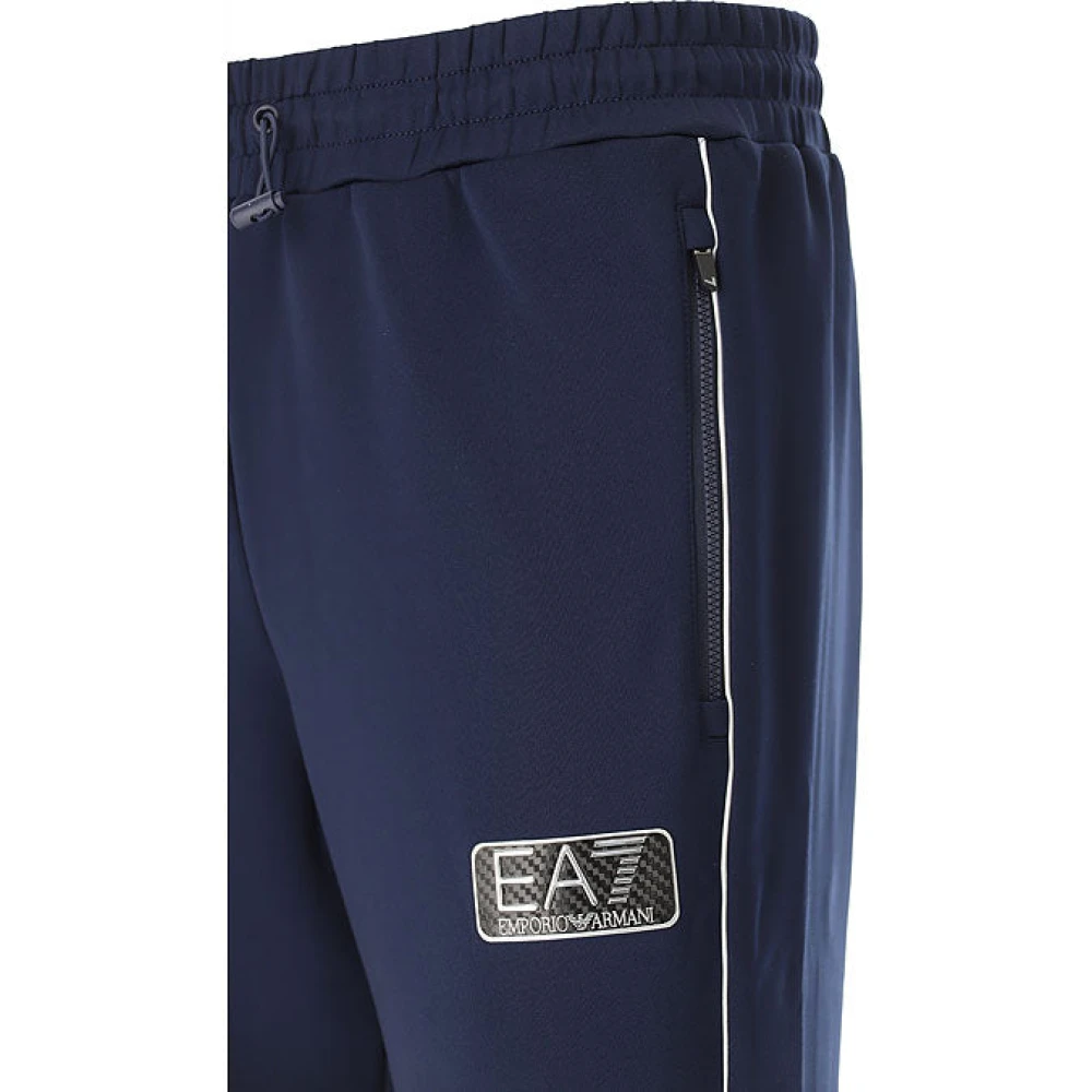 Emporio Armani EA7 Navyblauwe Sweatpants met Trekkoord en Ritssluiting Zakken Blue Heren