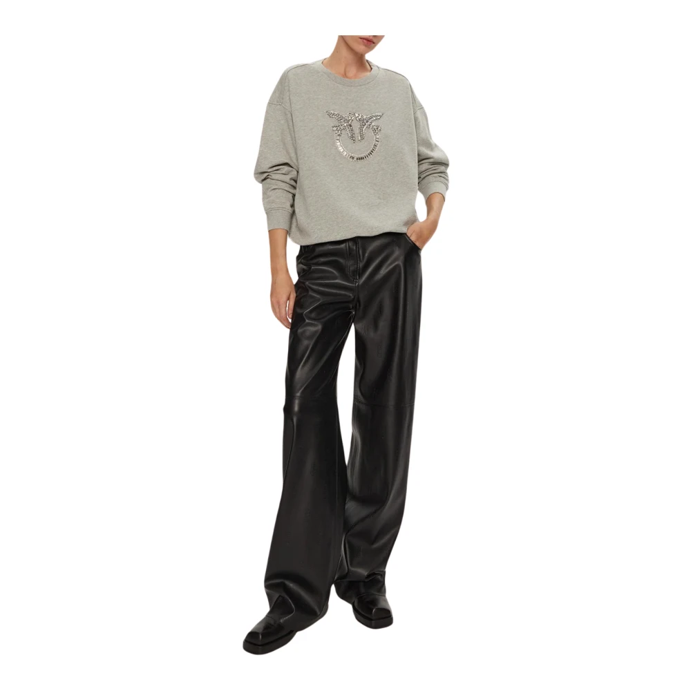 pinko Vogels Logo Sweater Grijs Regen Gray Dames