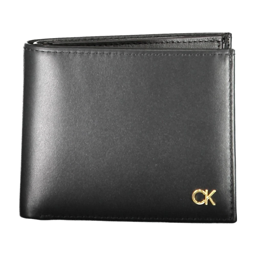 Calvin Klein, Black Leather Wallet Black, male, Size: ONE Size