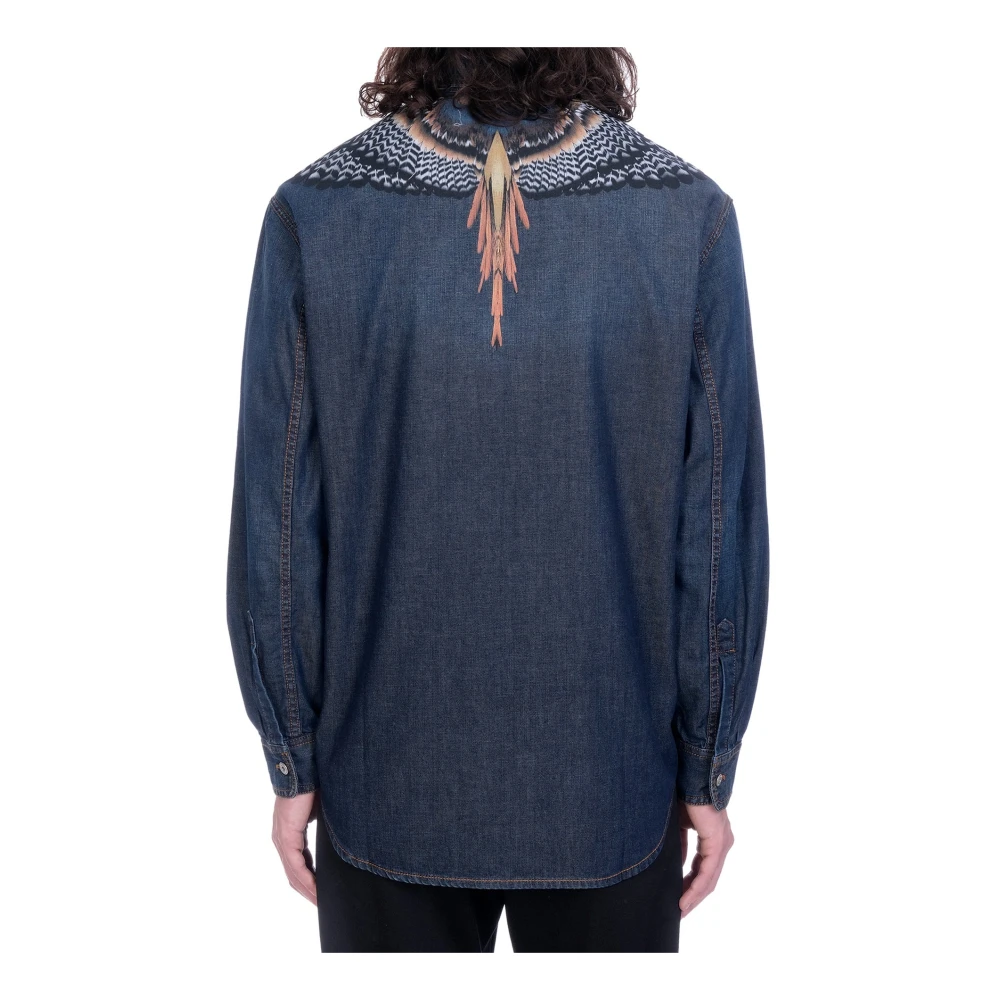 Marcelo Burlon Grizzy Wings Denim Overhemd Blue Heren