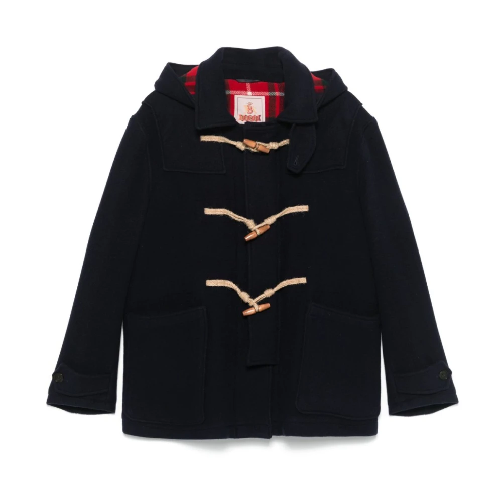 Baracuta Navy Blue Toggle Coat Checked Lining Blue Heren
