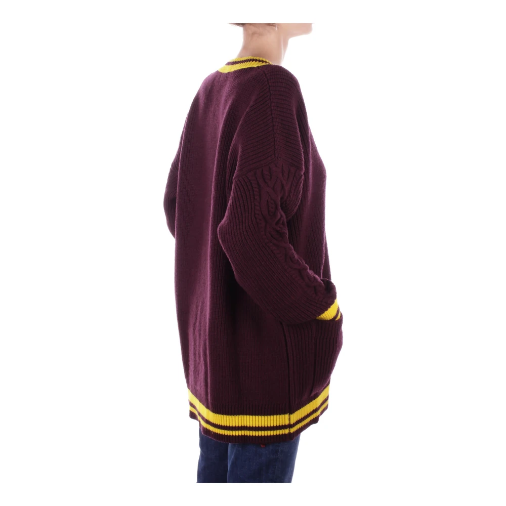 Elisabetta Franchi Bordeaux Sweater Cardigan Front Logo Red Dames