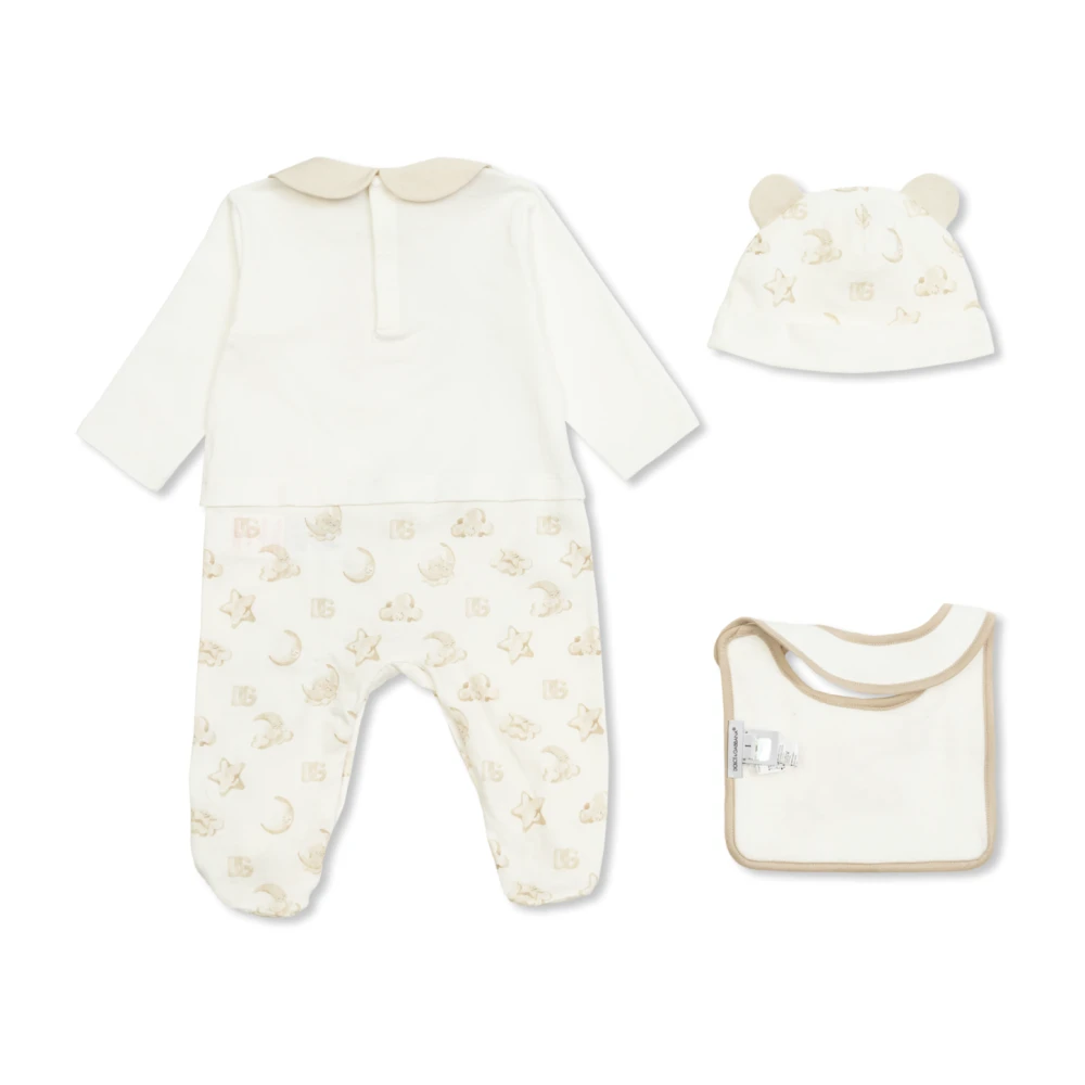 Dolce & Gabbana Set: mössa, haklapp och body Beige, Unisex