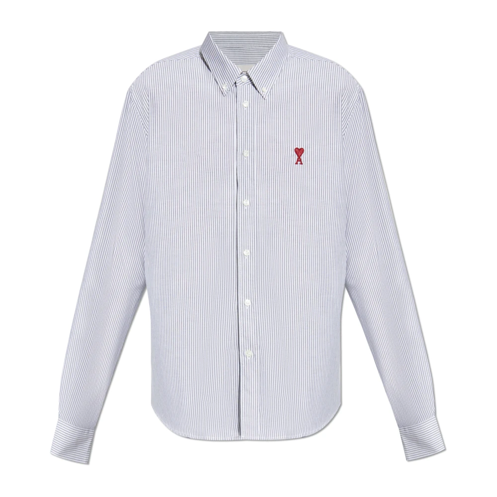 Ami Paris Men's Gray Casual Shirts, M, Striped Shirt