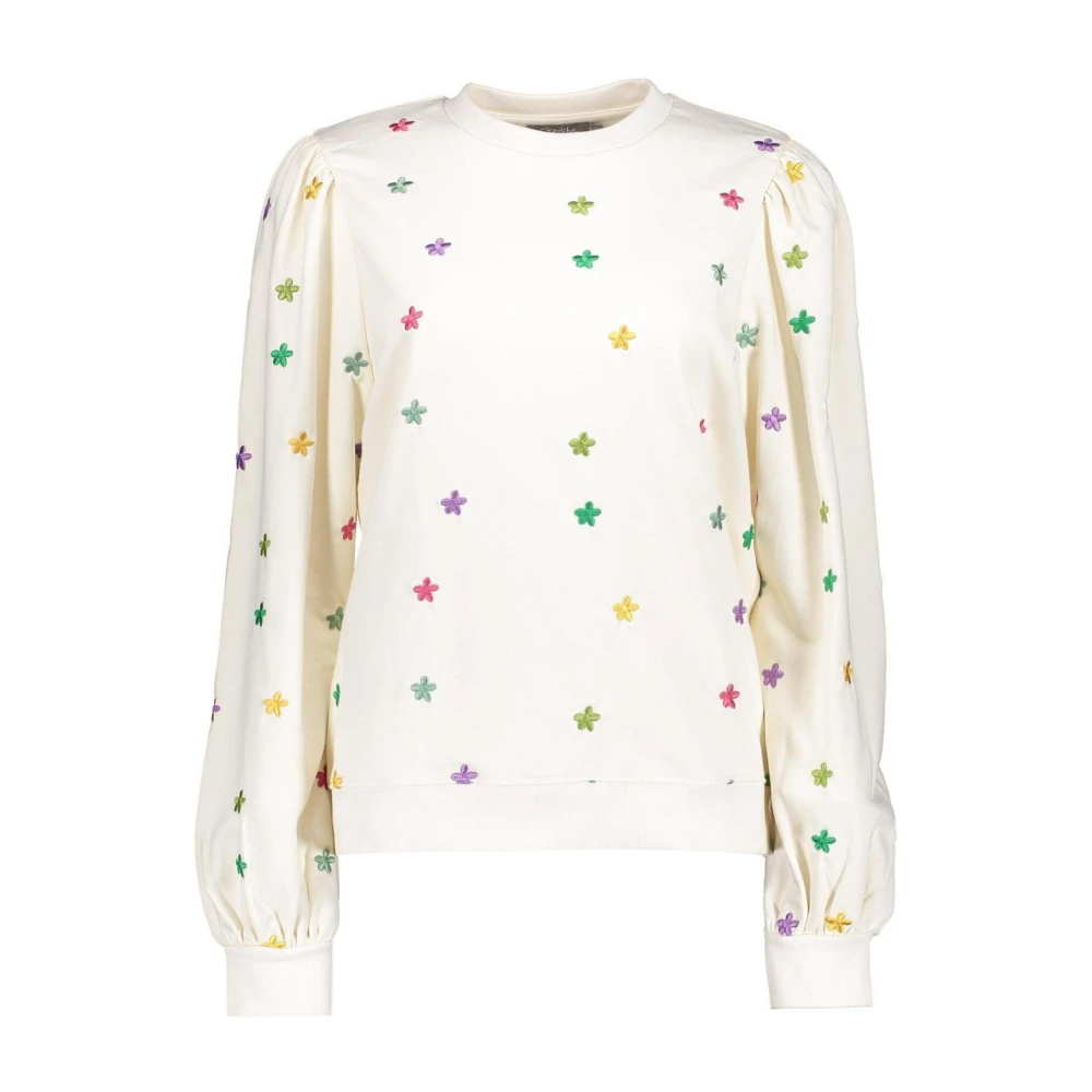 Geisha pullover Sweater with embroided flowers 42090-21 721 light sand multi color White Dames