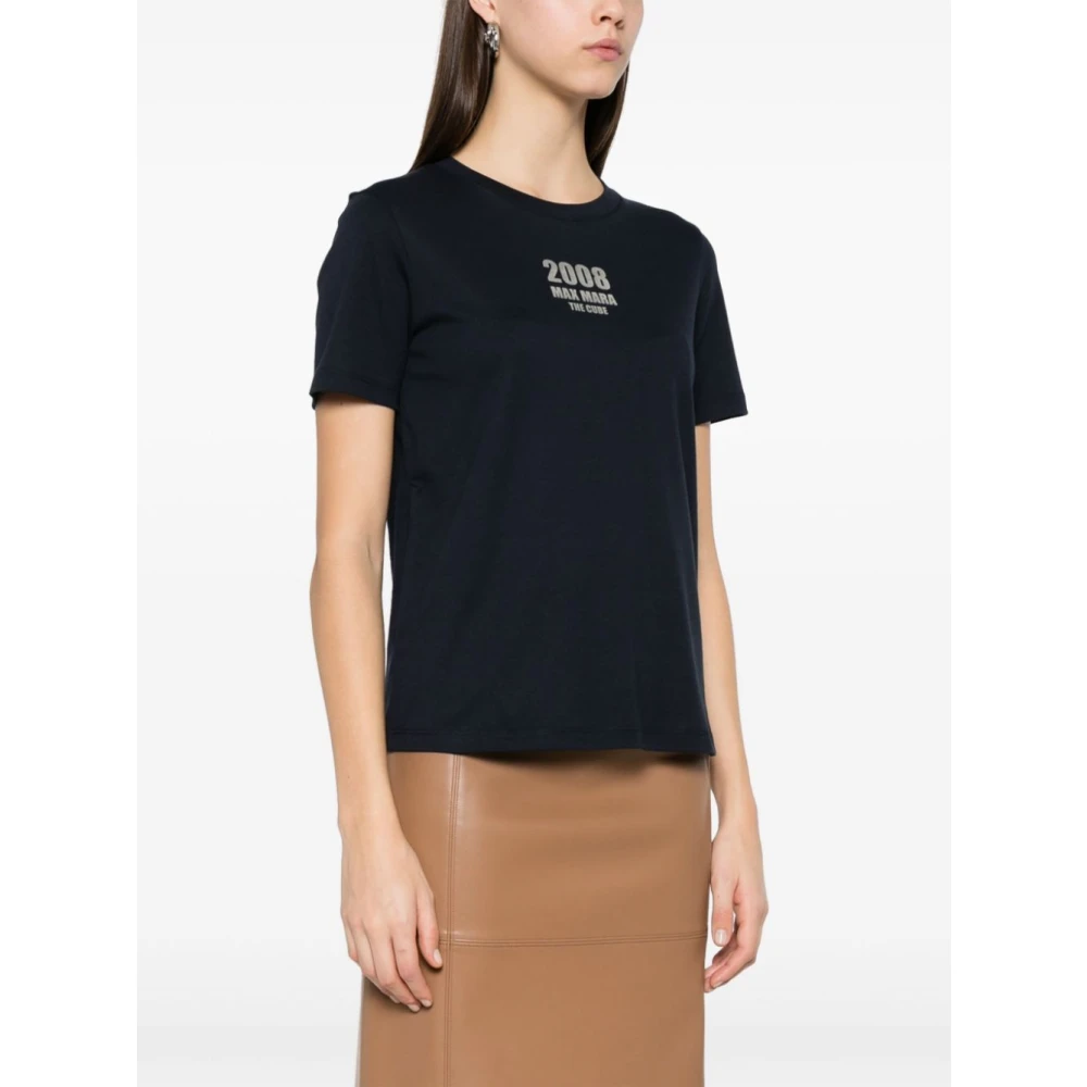 Max Mara Blauw Logo Print Crew Neck T-shirt Blue Dames