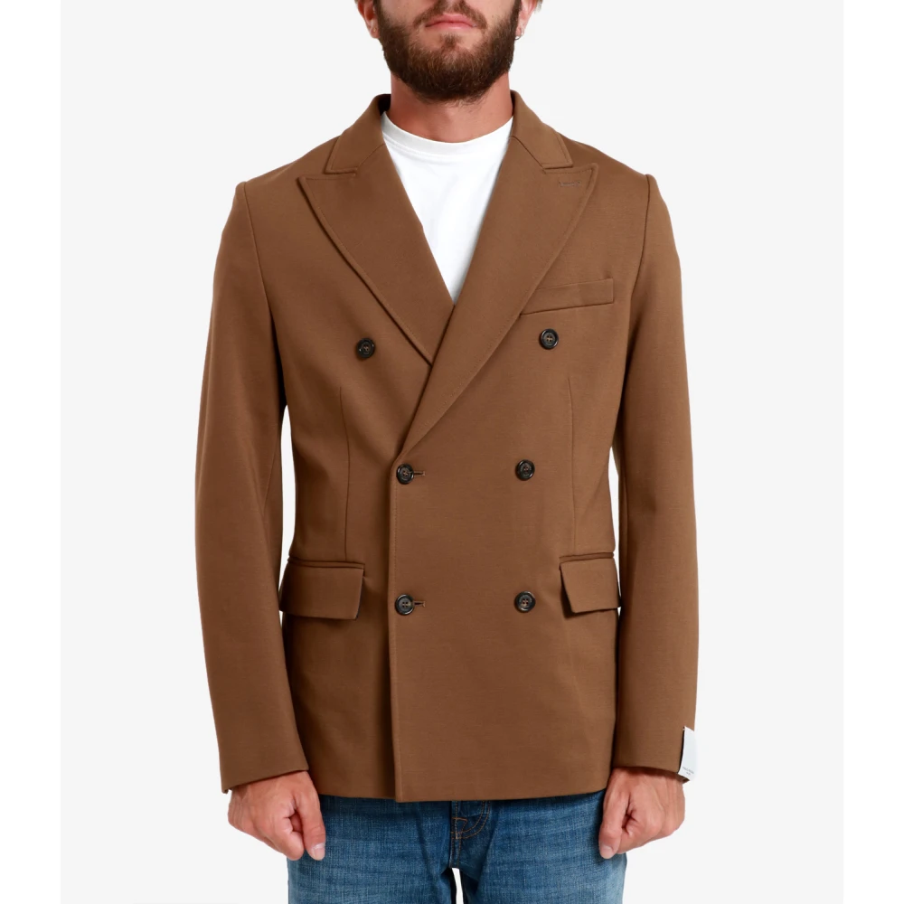 Paolo Pecora Bruine Double-Breasted Jas met Logoknopen Brown Heren