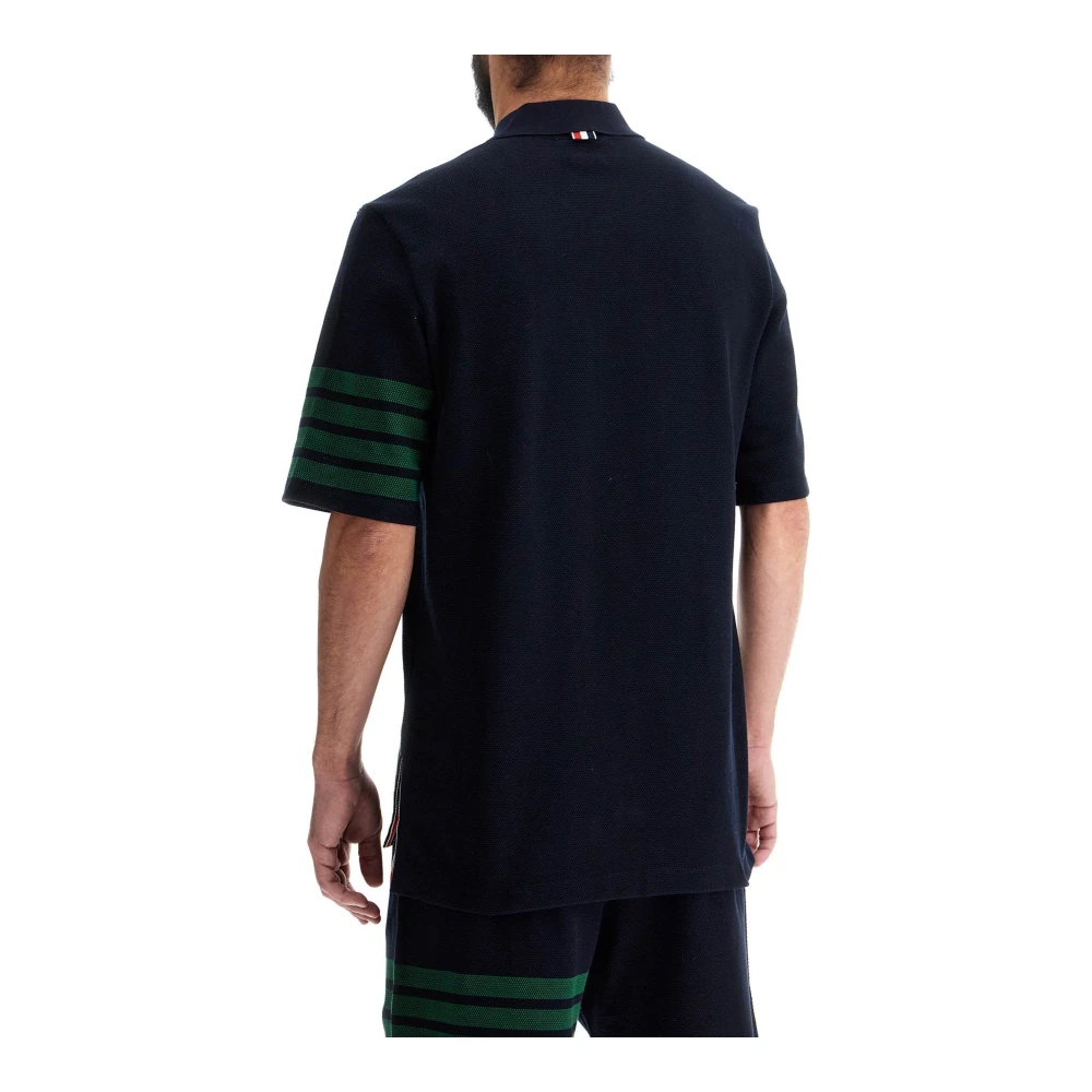 Thom Browne 4-Bar Polo Shirt met Geribbelde Zak Blue Heren