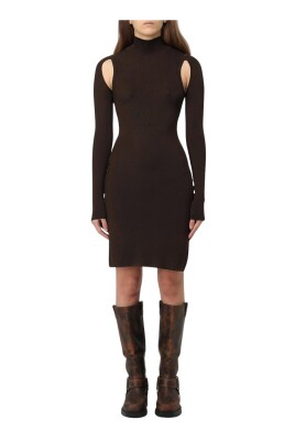 brown-mini-knit-dress-with-cutout-detail