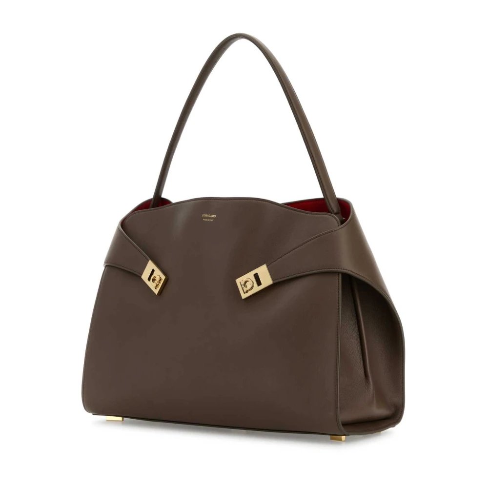 Salvatore Ferragamo Zachte Bruin Leren Schoudertas Brown Dames