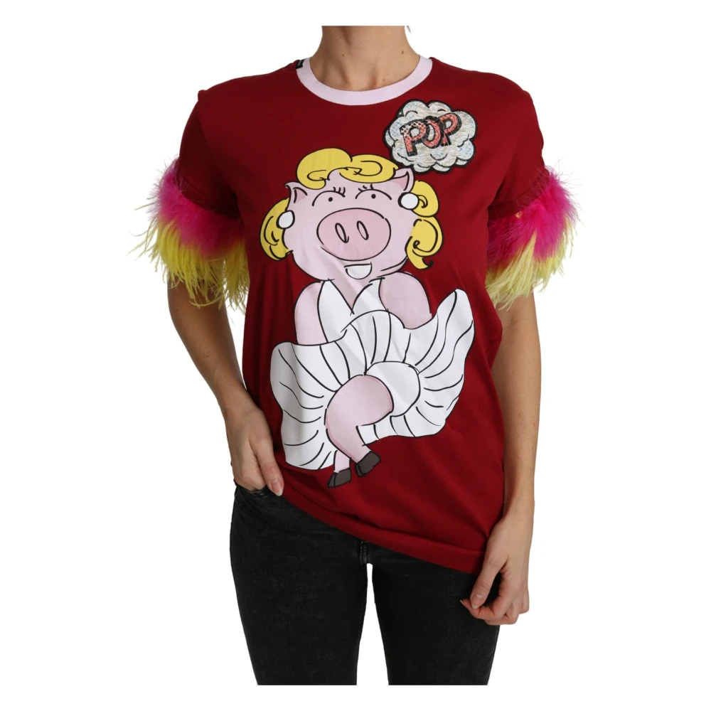 Dolce & Gabbana Women's Red 2019 Year Of The Pig T-Shirt - T-Shirts - Xs - Tops
