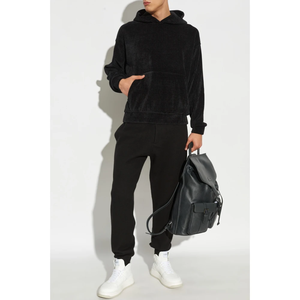 Emporio Armani Ribbed Hoodie Black Heren