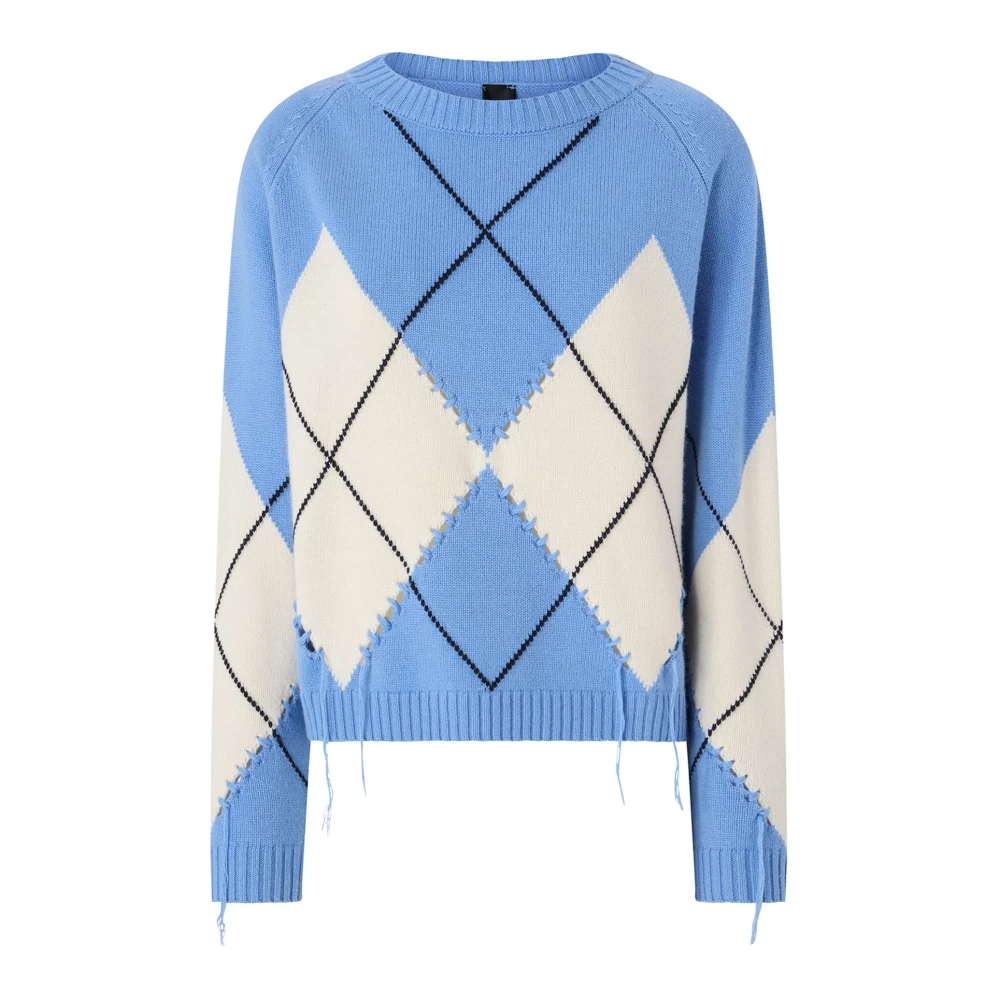 Pinko , Round-Neck Knitwear, Female, Blue, S, Round-Neck Knitwear