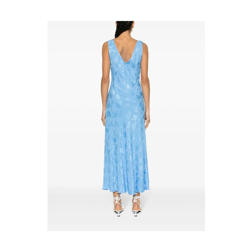 Rixo Blauwe V-hals Mouwloze Jacquard Jurk Blue Dames