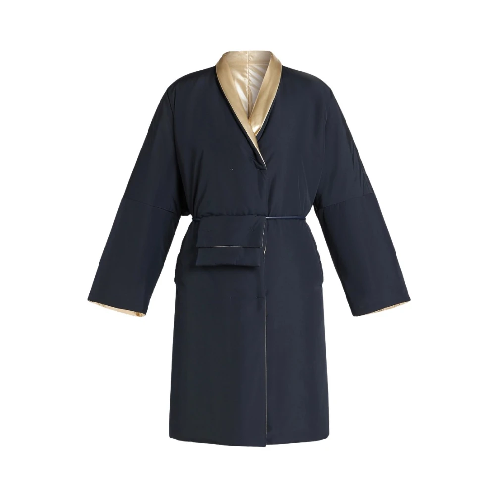 Marina Rinaldi Omkeerbare Gouden Jas met Kimono Mouwen Blue Dames