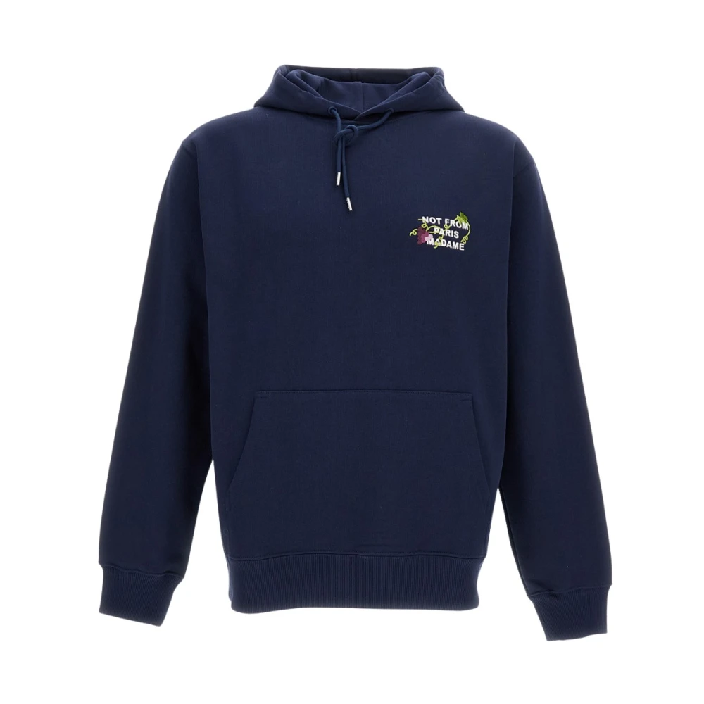 Drole De Monsieur Blue Hoodies, Male, M, Vine Embroidered Slogan Hoodie