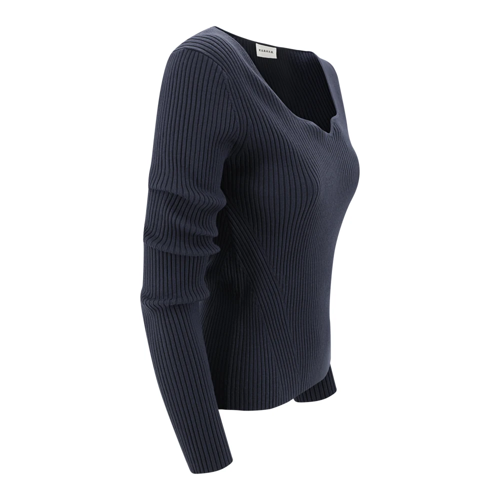 P.a.r.o.s.h. Blauwe Ribgebreide Trui Vierkante Halslijn Blue Dames