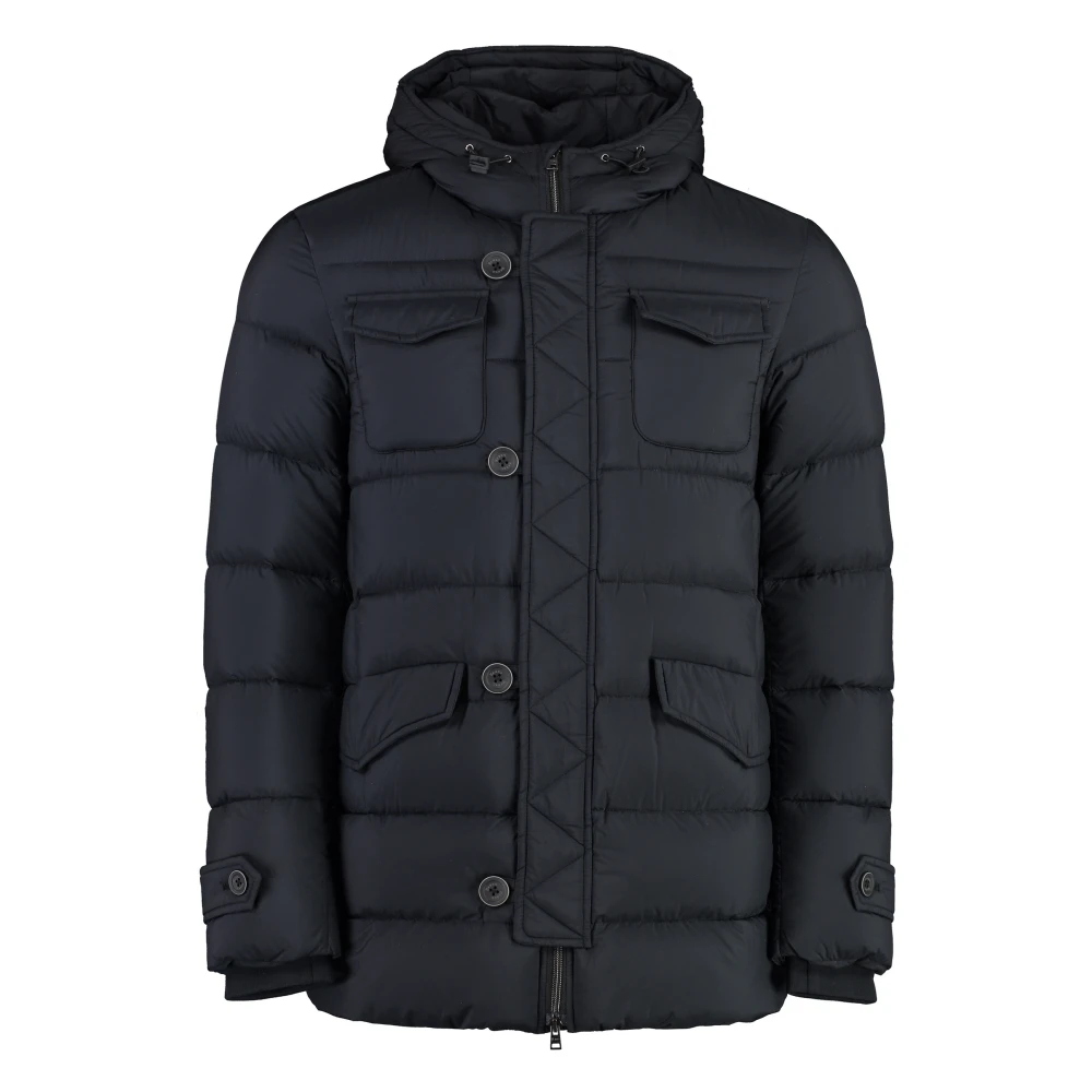 Herno Gewatteerde jas met capuchon en zakken Black Heren