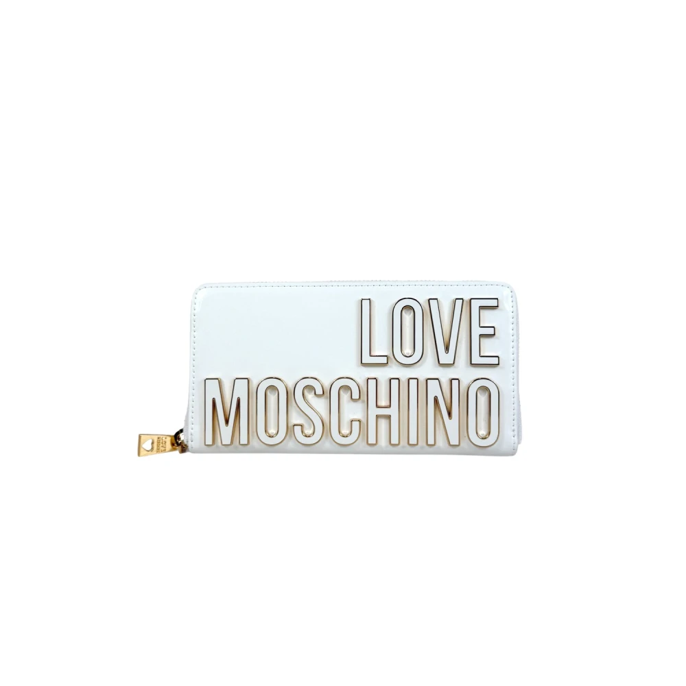 Love Moschino Women's White Wallets & Cardholders, One Size, Pu Lucido Portafogli Grande Zip Around