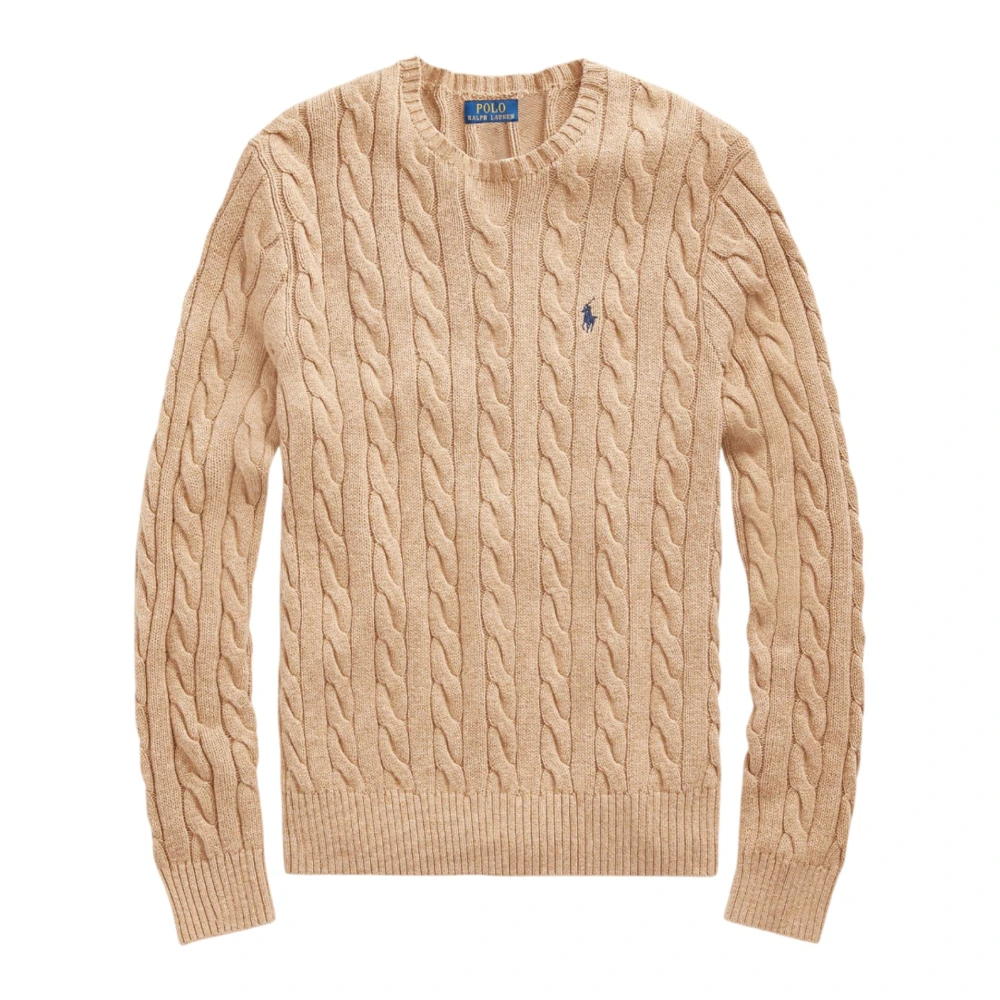 Ralph Lauren Herr Beige Stickade Tröjor L, Bomull, Cable-Knit Bomullströja