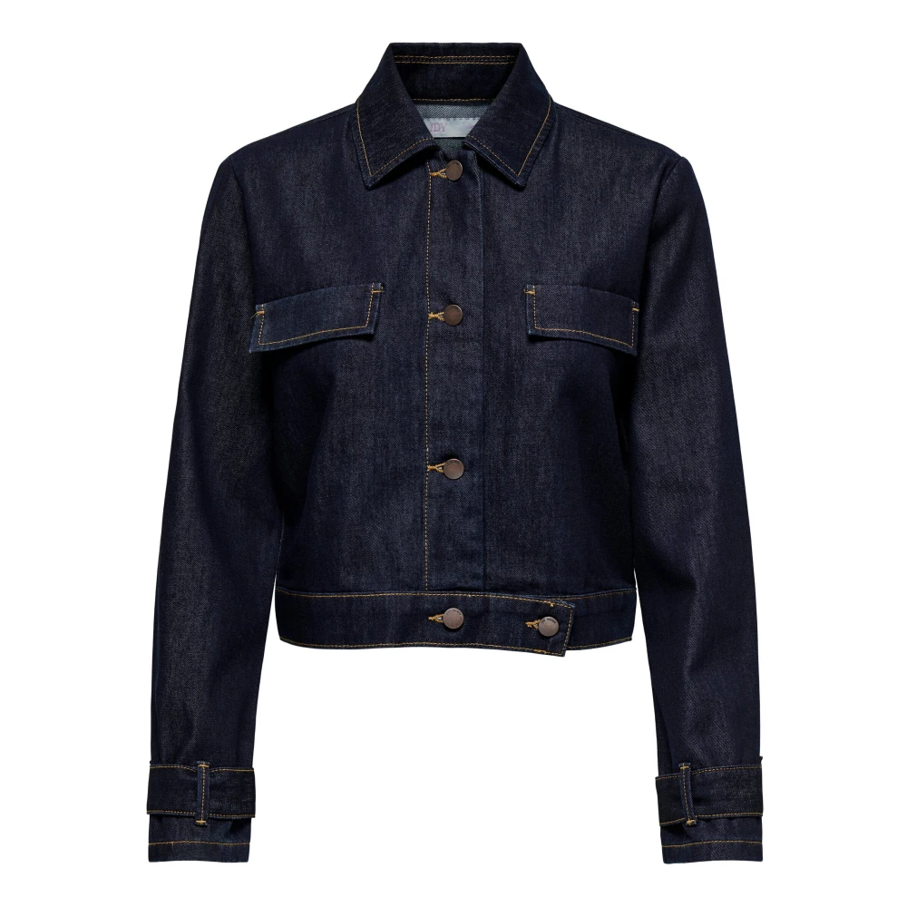 Jacqueline de Yong Gestructureerde Donkerblauwe Denim Jas Blue Dames