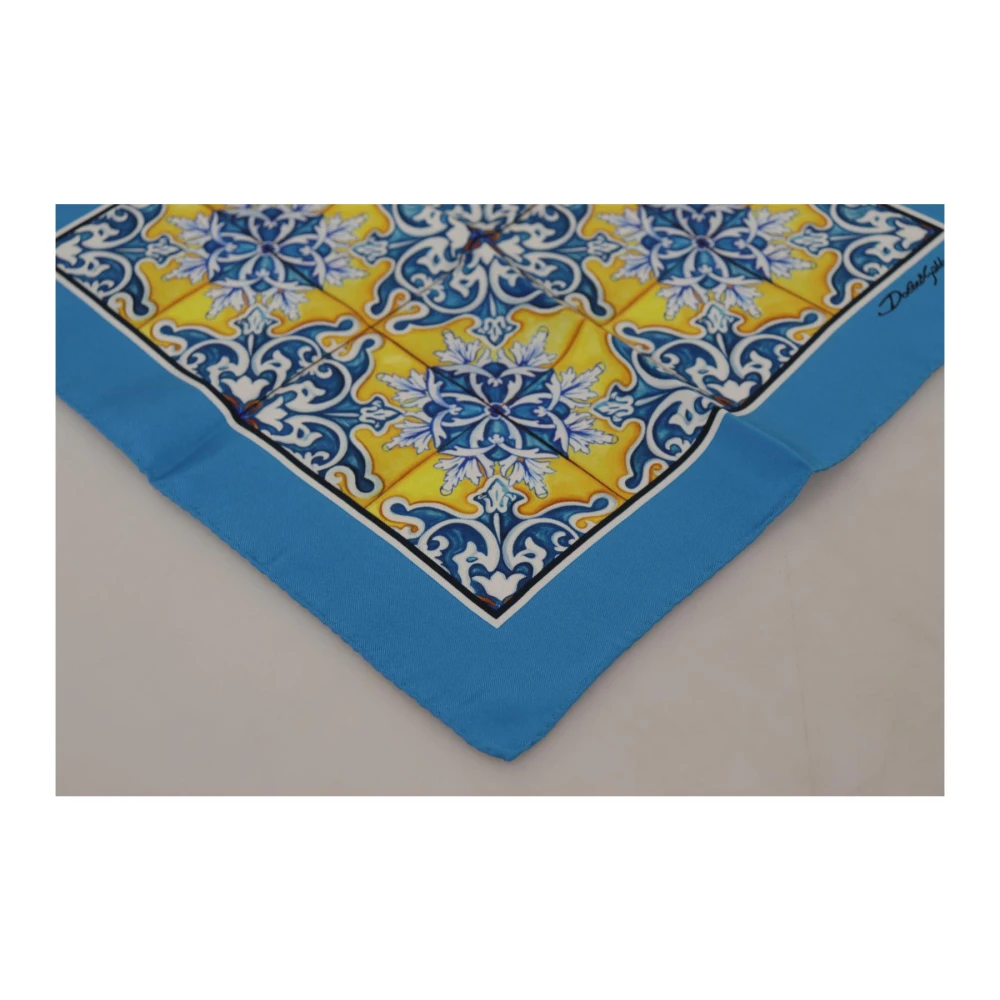 Dolce & Gabbana Zijden Vierkante Sjaal met Majolica Patroon Blue Heren