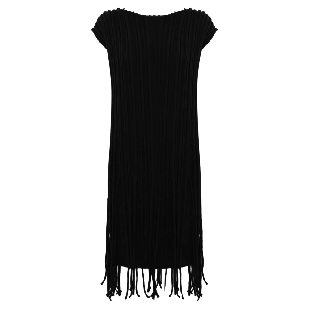 Liviana Conti Zwarte wollen jurk met franjes Black Dames