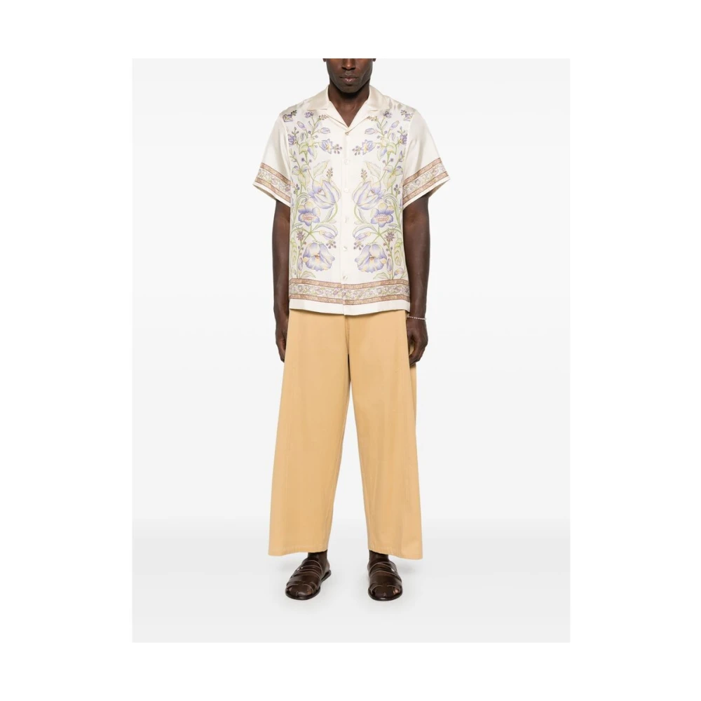 ETRO Beige Cuban Collar Shirt met Pegaso Motif Beige Heren