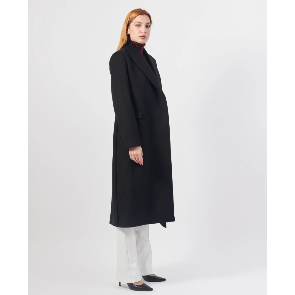 PATRIZIA PEPE Zwarte lange jas met riem Black Dames