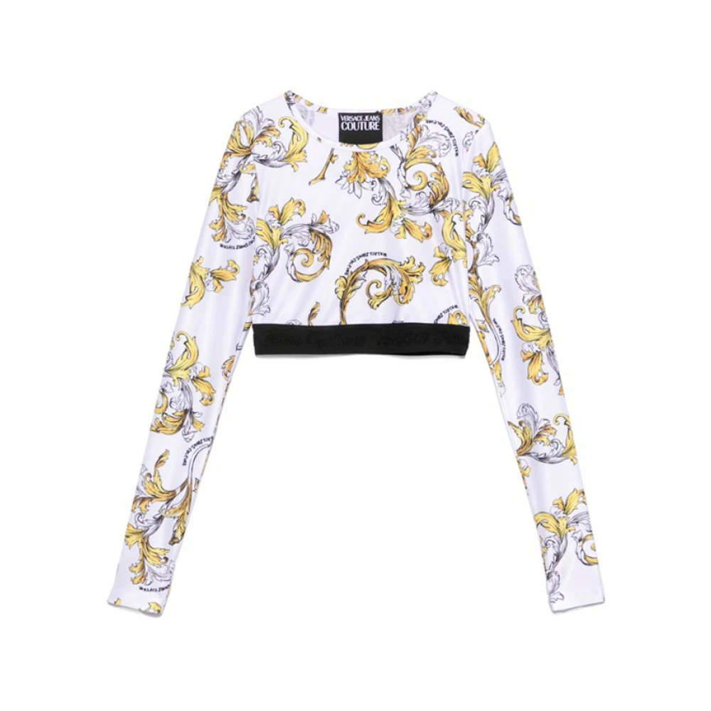 Versace Jeans Couture Barocco-print top met logo tailleband Multicolor Dames