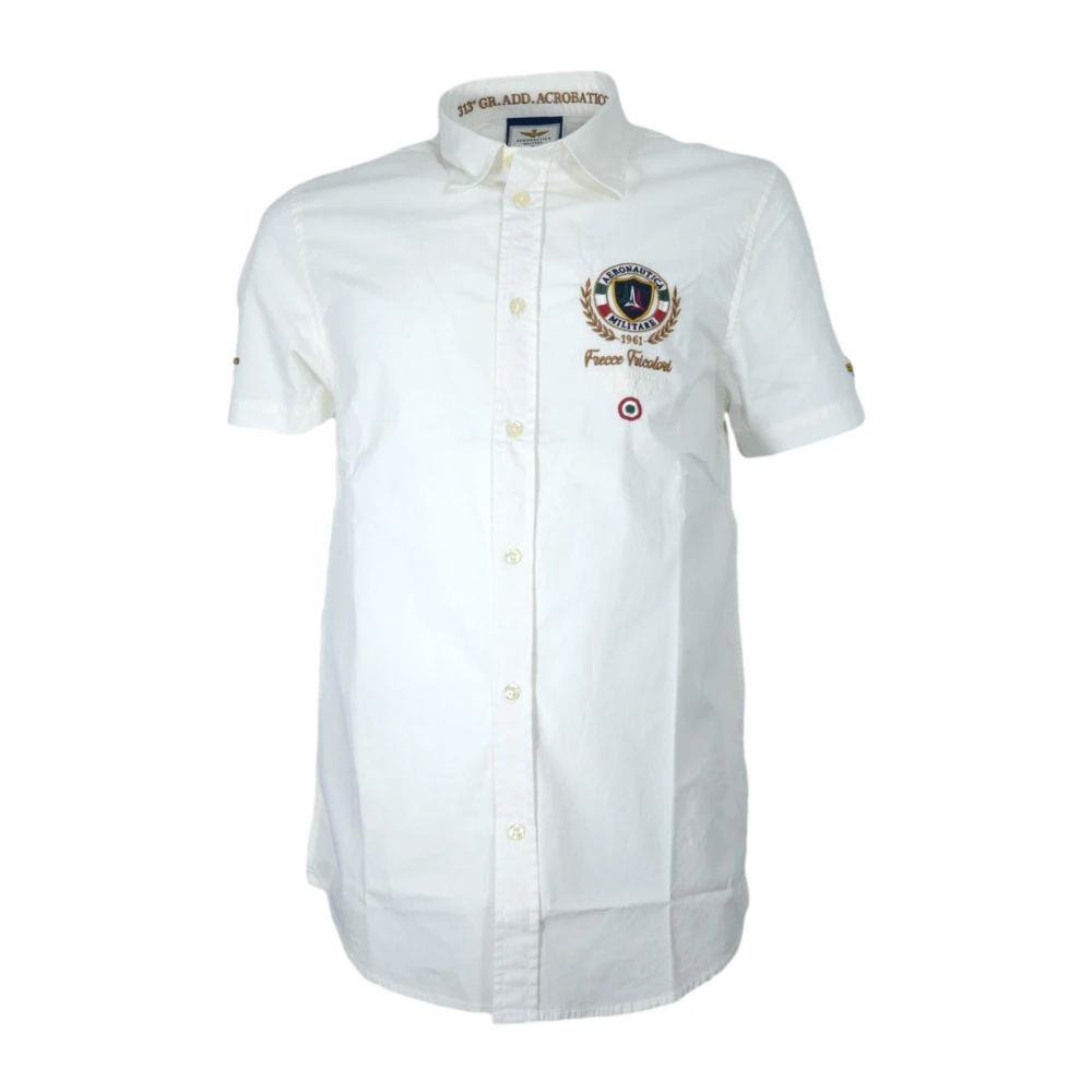 Aeronautica Militare Short Sleeve Shirts, Male, L, Short Sleeve Shirt With Chest Embroidery White