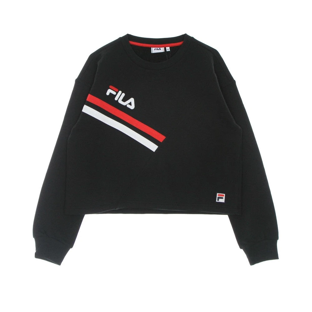 Fila Women's Black Sweatshirts, L, Beauty Cropped Crew Sweatshirt Lightweight