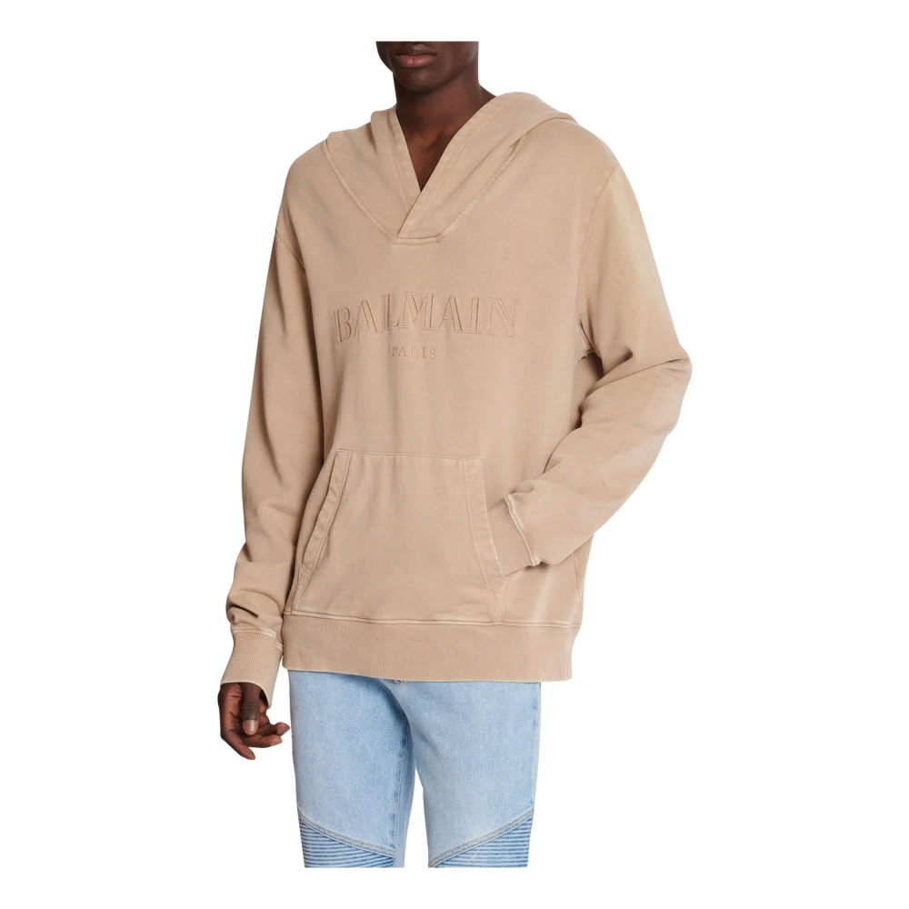 Balmain Hoodie met vintage borduursel Beige Heren