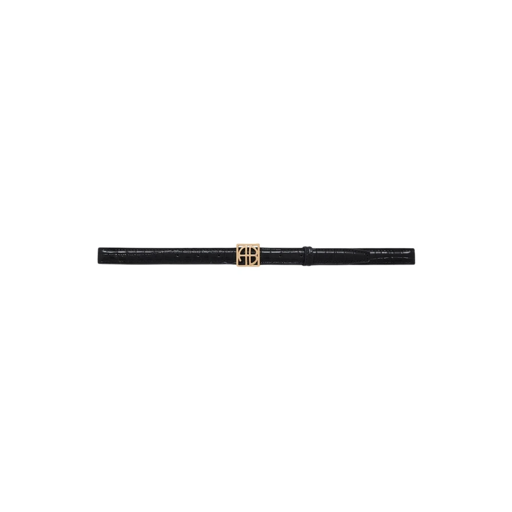 Anine Bing Monogram Crocodile Gestructureerde Lederen Riem Black Dames