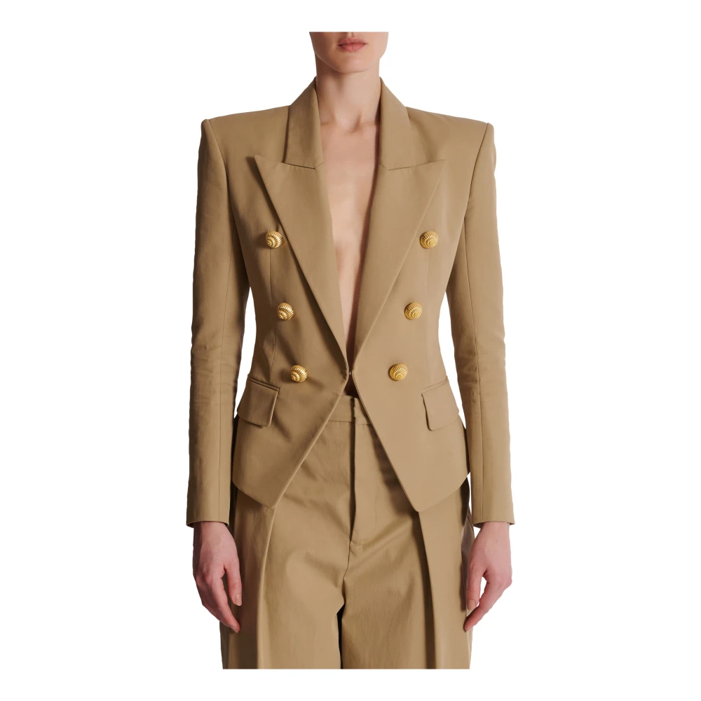 Balmain 6-knoops katoenen jas Beige Dames