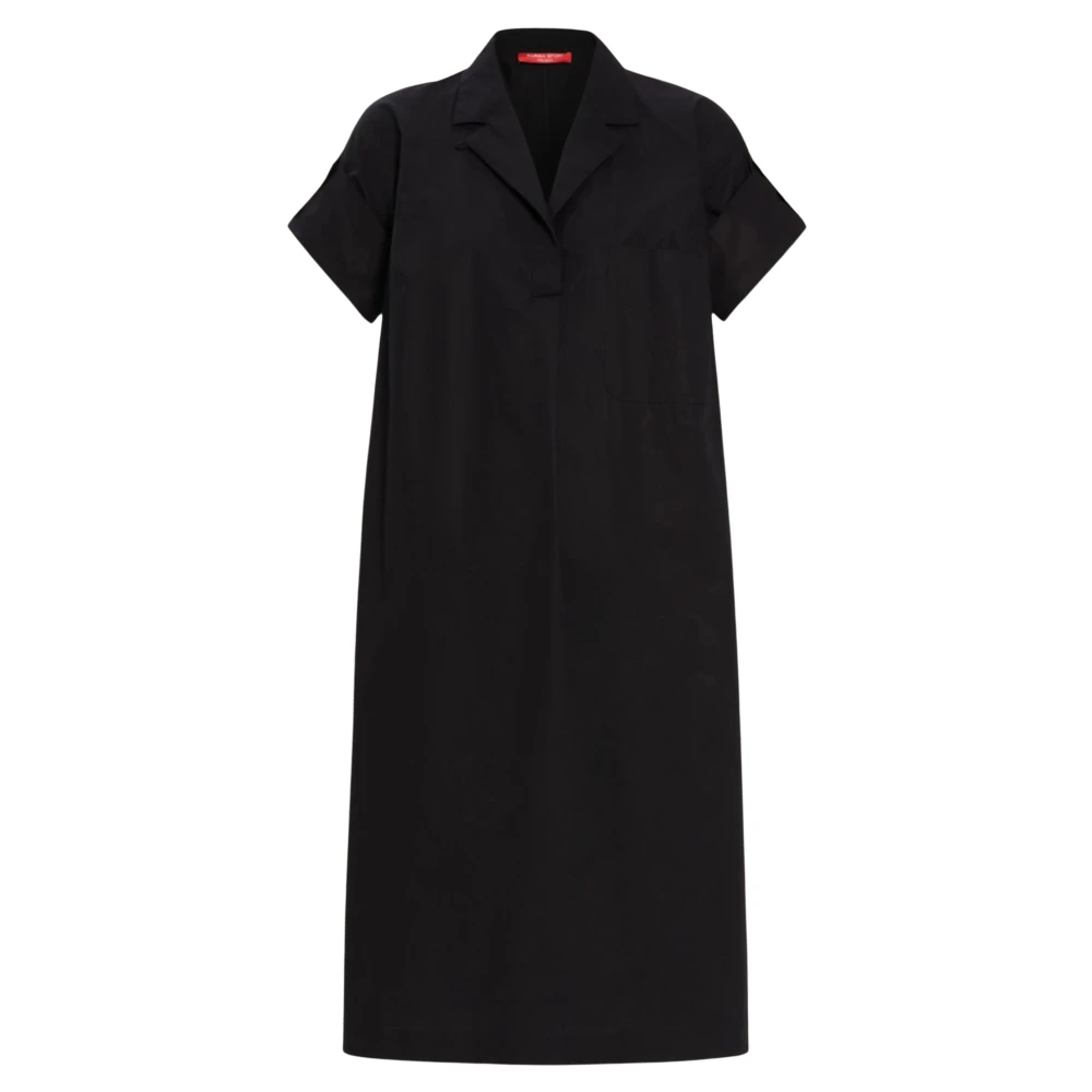 Marina Rinaldi Elegante Zwarte Katoenen Jurk met Overhemdkraag Black Dames