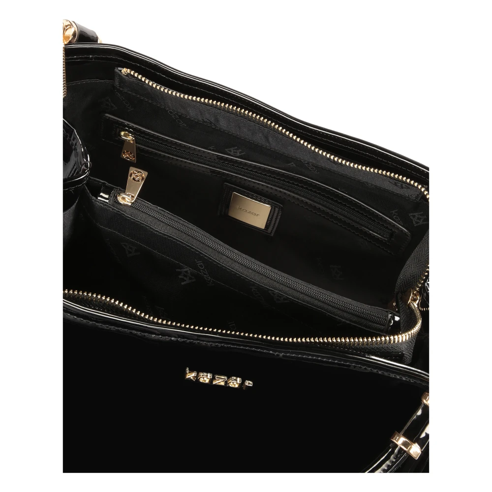 Kazar Gelakte schoudertas met sleutelhanger Black Dames