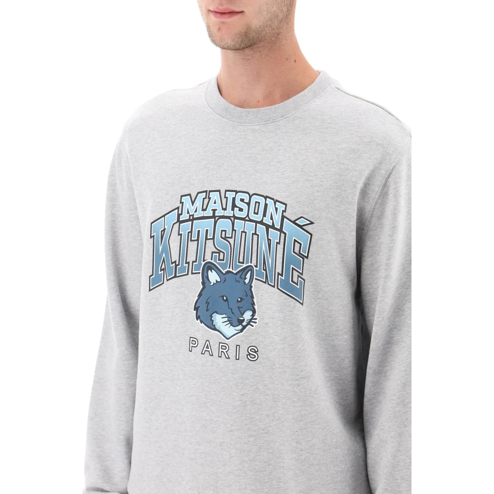 Maison Kitsuné Campus Fox Print Sweatshirt Gray Heren