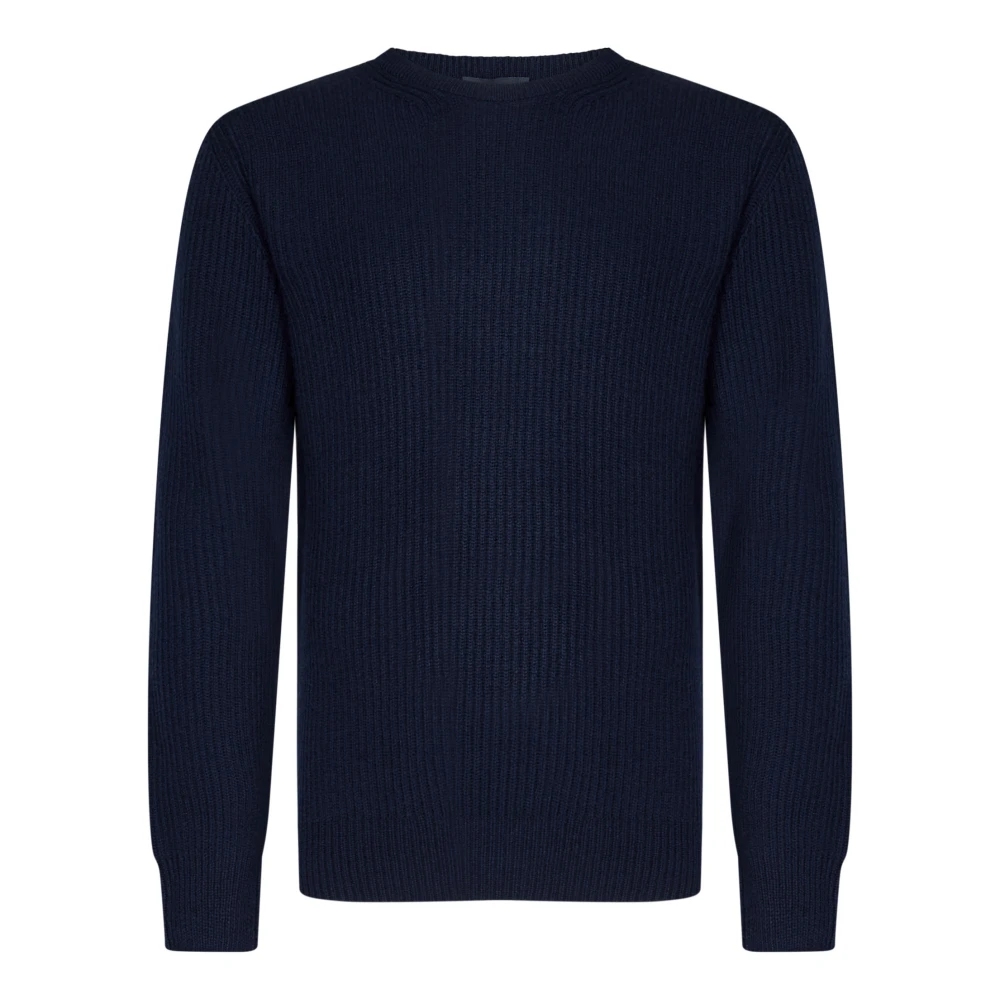 Herno Blauwe Wol Kasjmier Trui Geribbeld Blue Heren