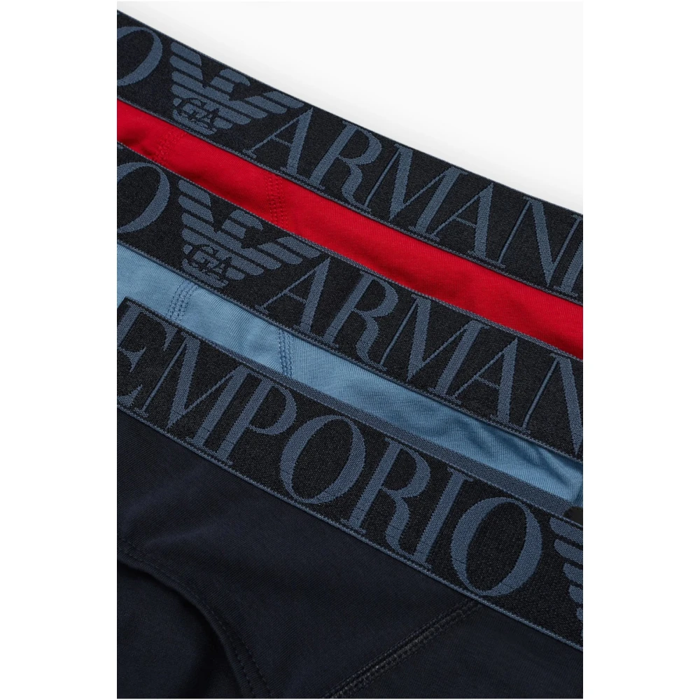Emporio Armani 3-Pack Stretch Katoenen Slips Blauw Multicolor Heren