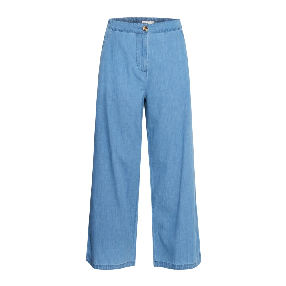 Ichi Blue Wide Jeans, Female, Xs, Light Chambray Denim Trousers