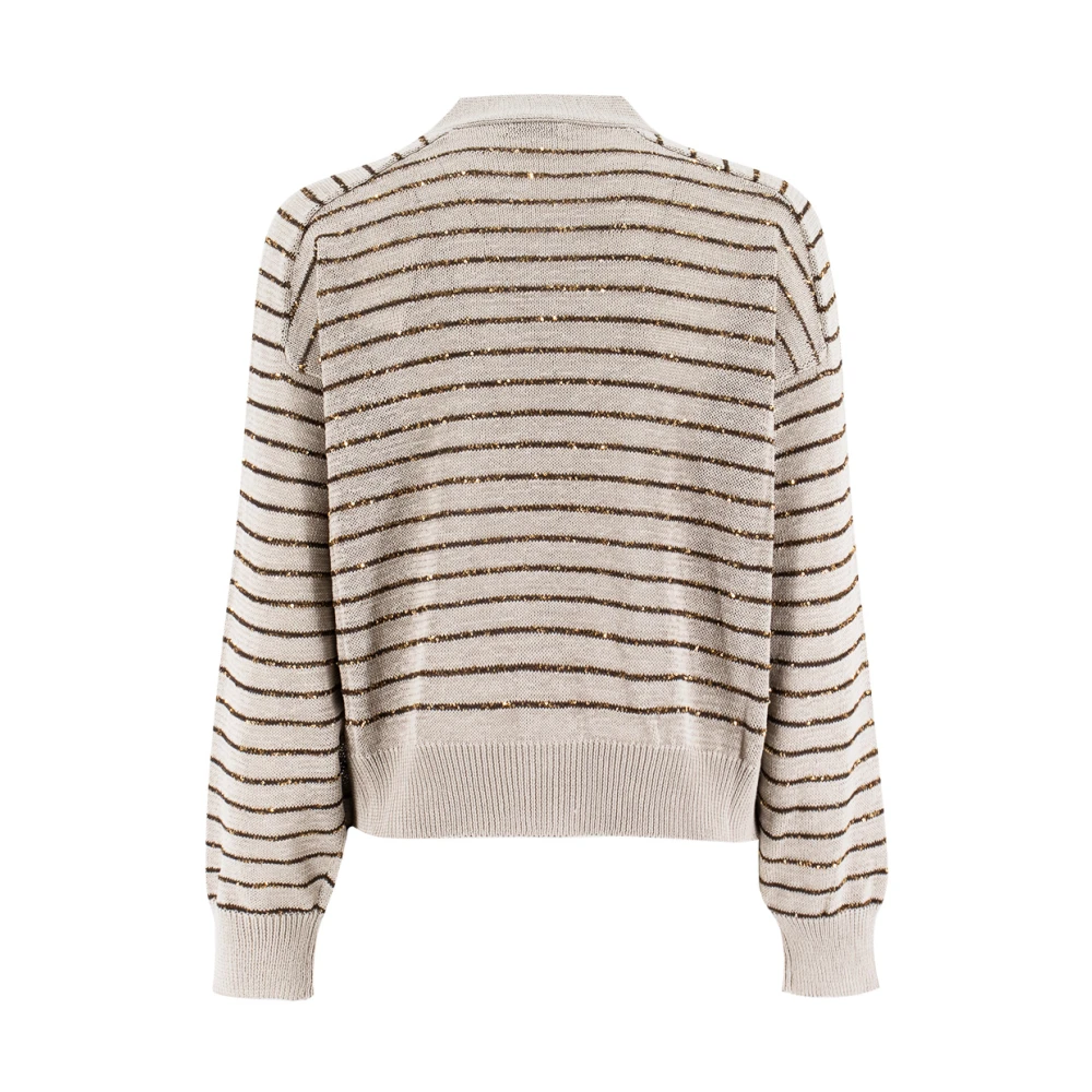 BRUNELLO CUCINELLI Gestreepte Cardigan met Luminous Draad Brown Dames