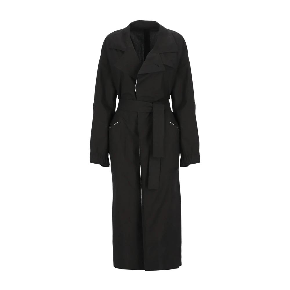 Yohji Yamamoto Zwarte katoenen jas met piek revers Black Dames