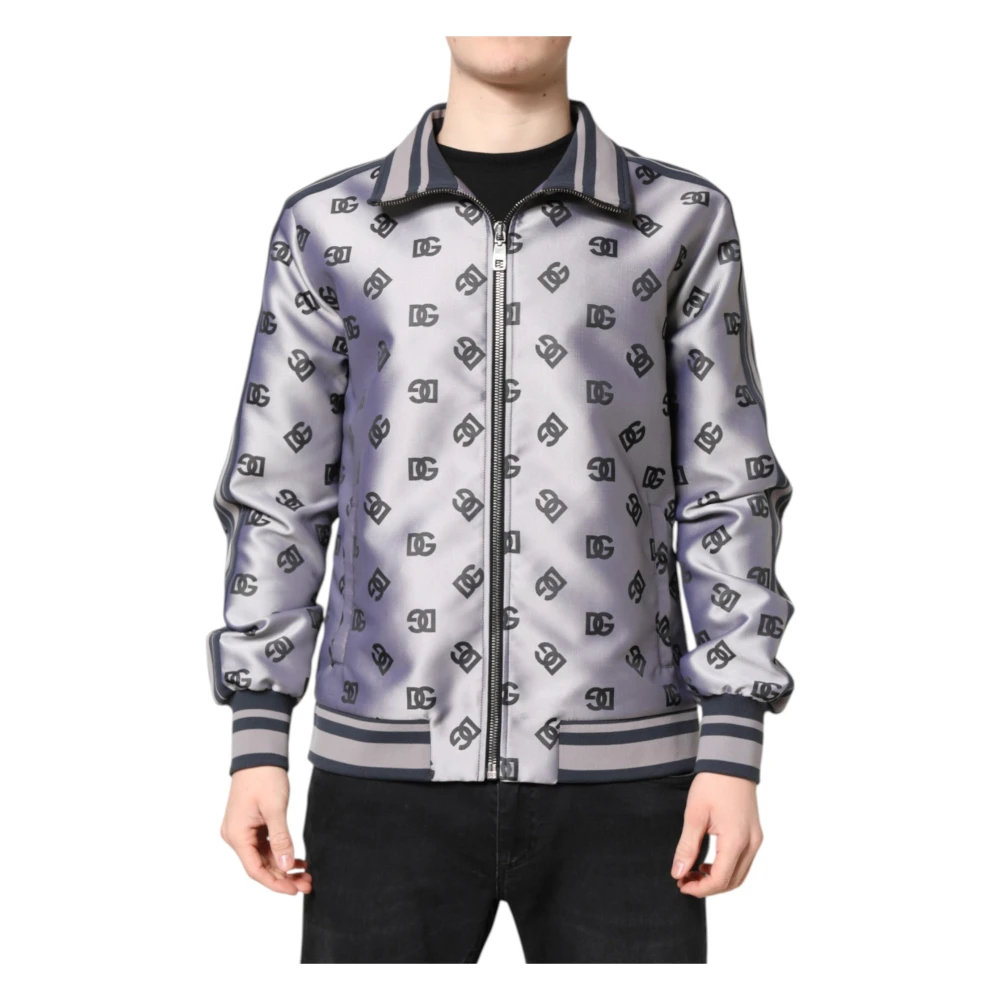 Dolce & Gabbana Men's Gray Logo Monogram Bomber Jacket