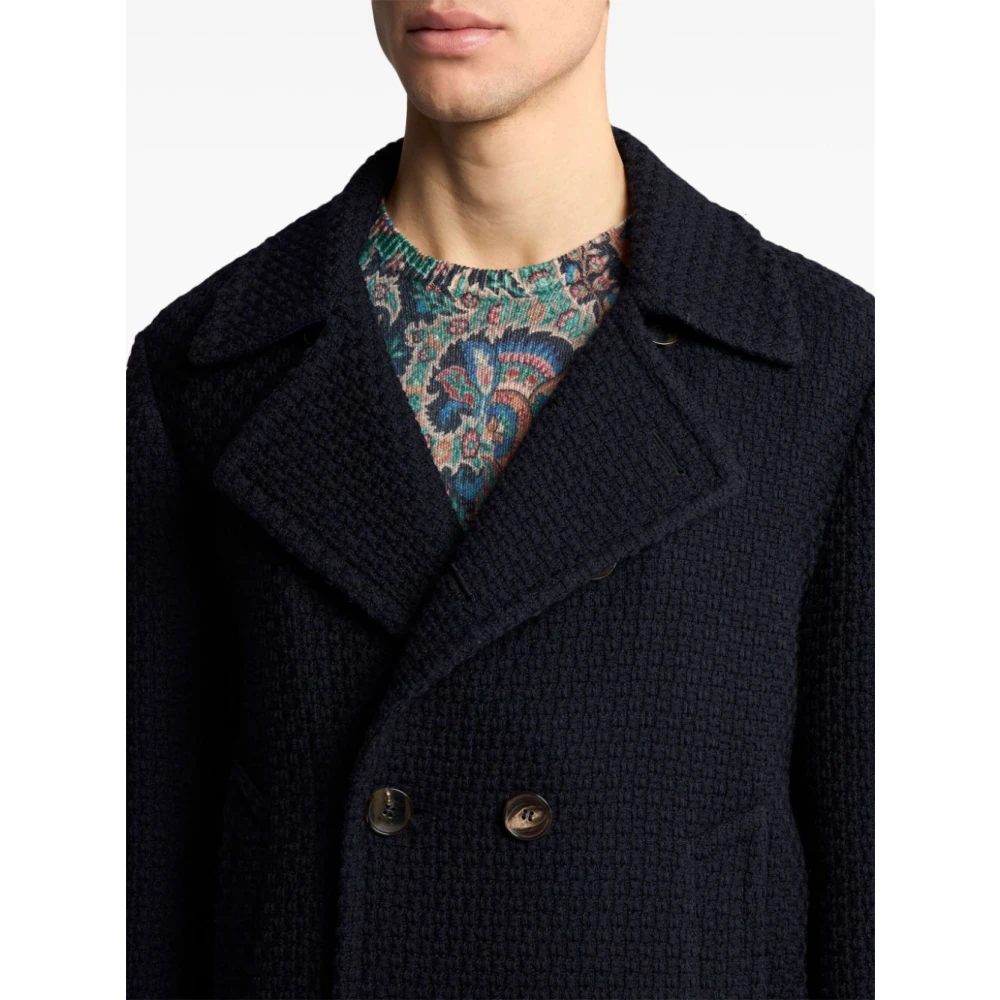 ETRO Middernachtblauwe Wol Double-Breasted Jas Blue Heren